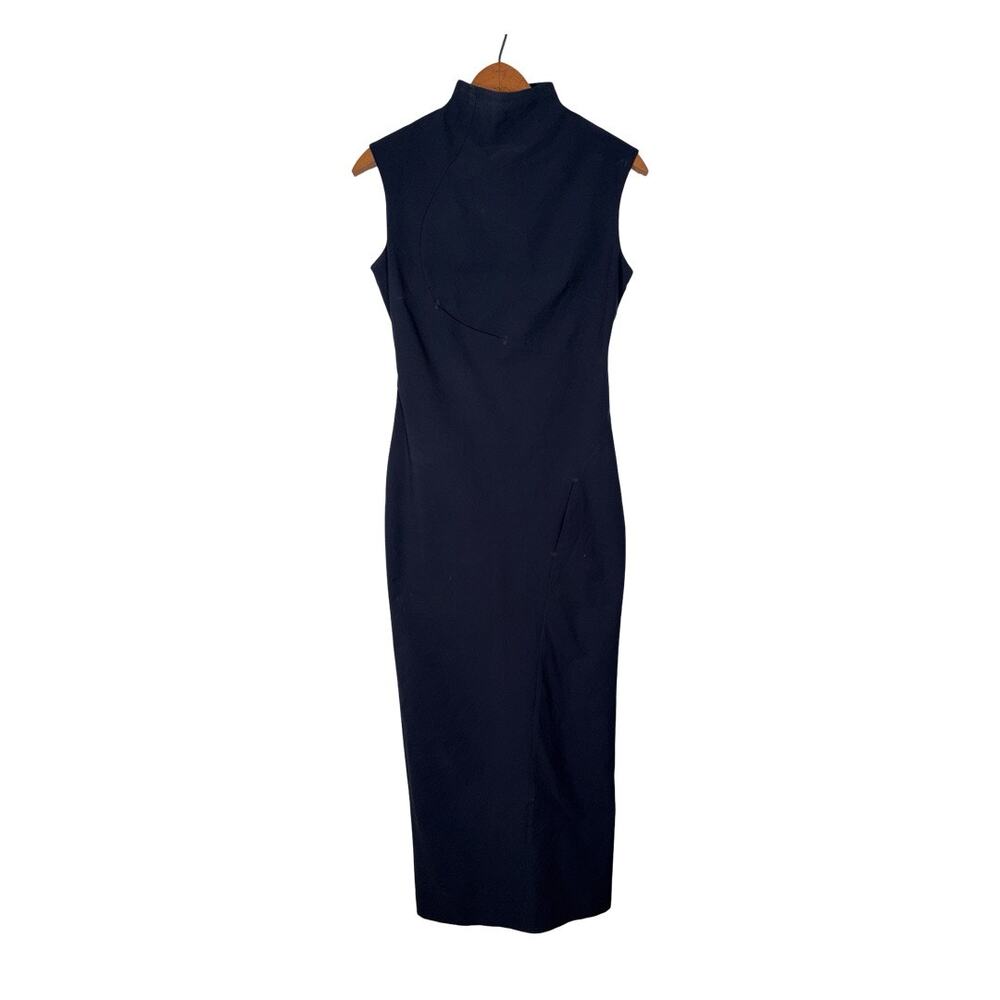 Hyein Seo Navy Blue Mock Neck Midi Pencil Dress    Size: 1 / Small